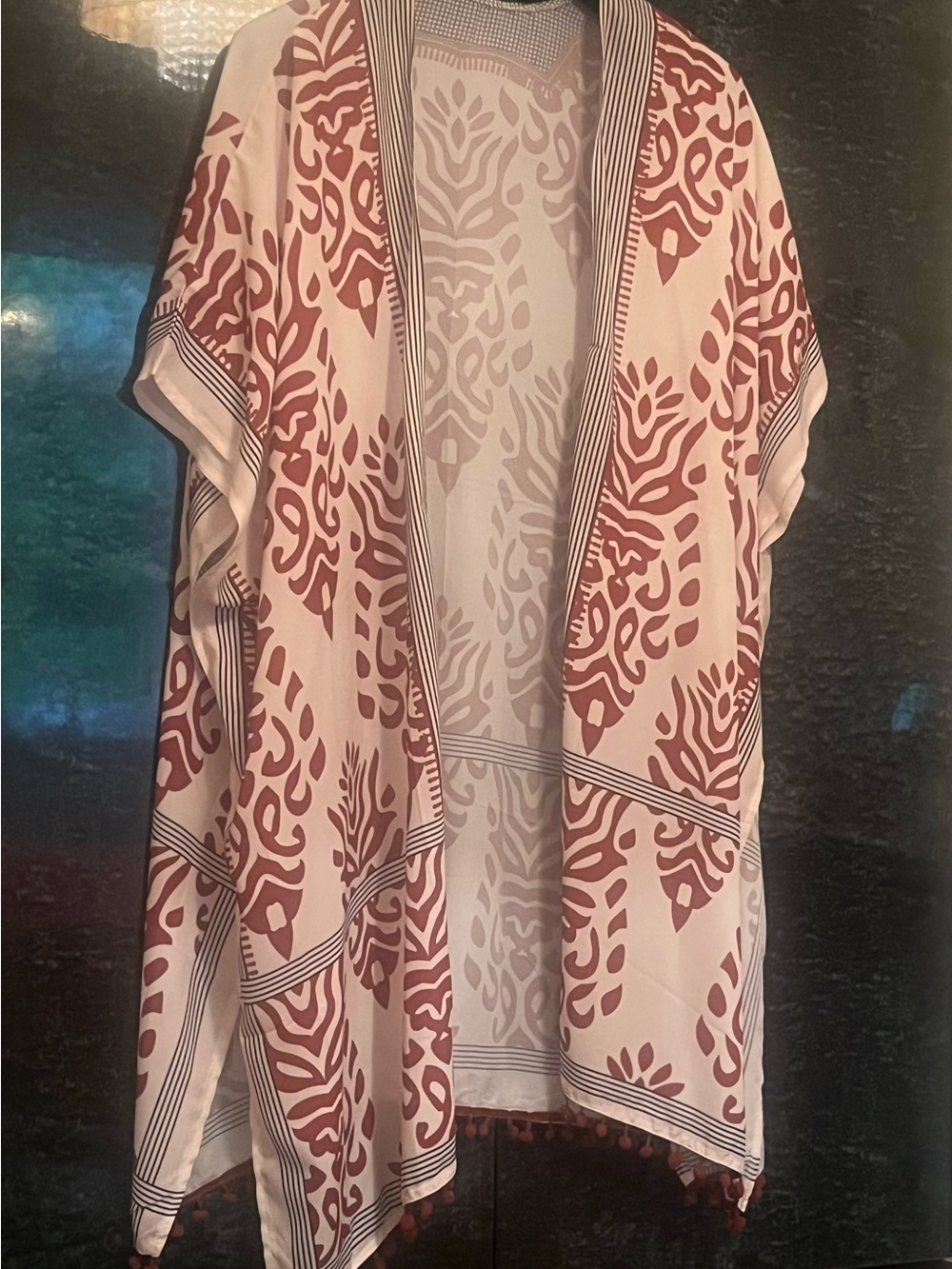 2/30$ NWOT Terracotta & Cream Patterned Boho Kimono-Beach Cover Up - Picture 5 of 8